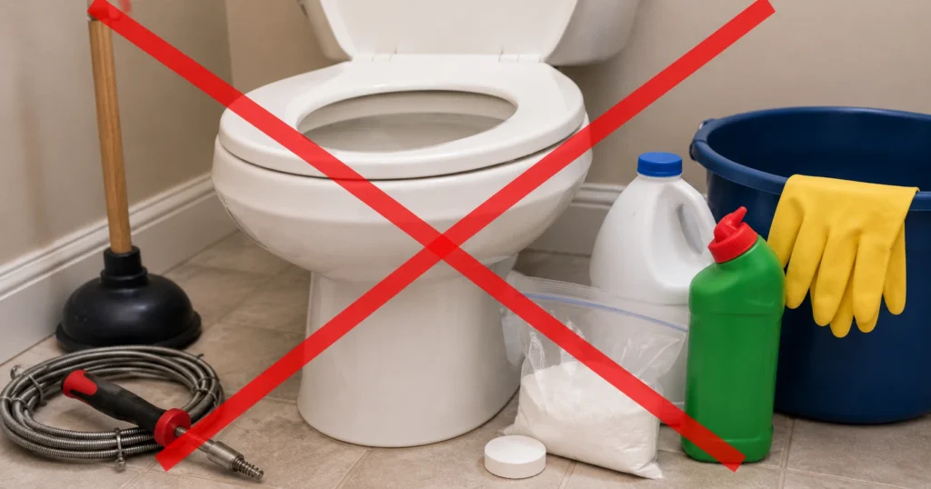 what not to use when unclogging a toilet