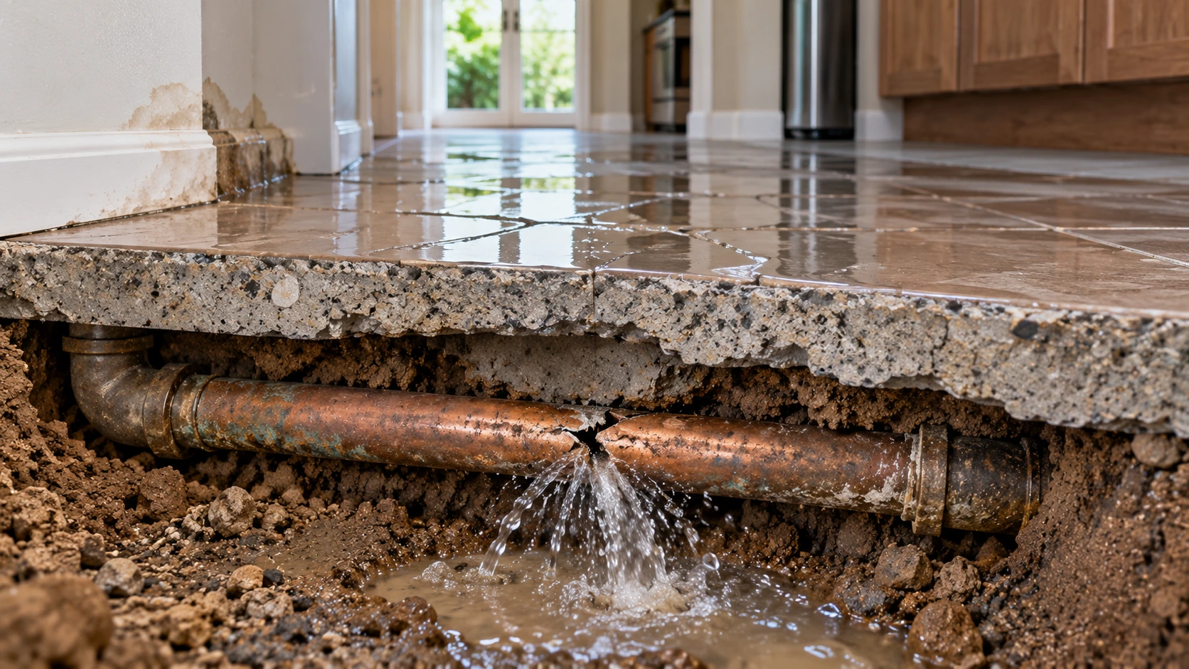 plumbing leak in slab signs, causes, and how the repair works