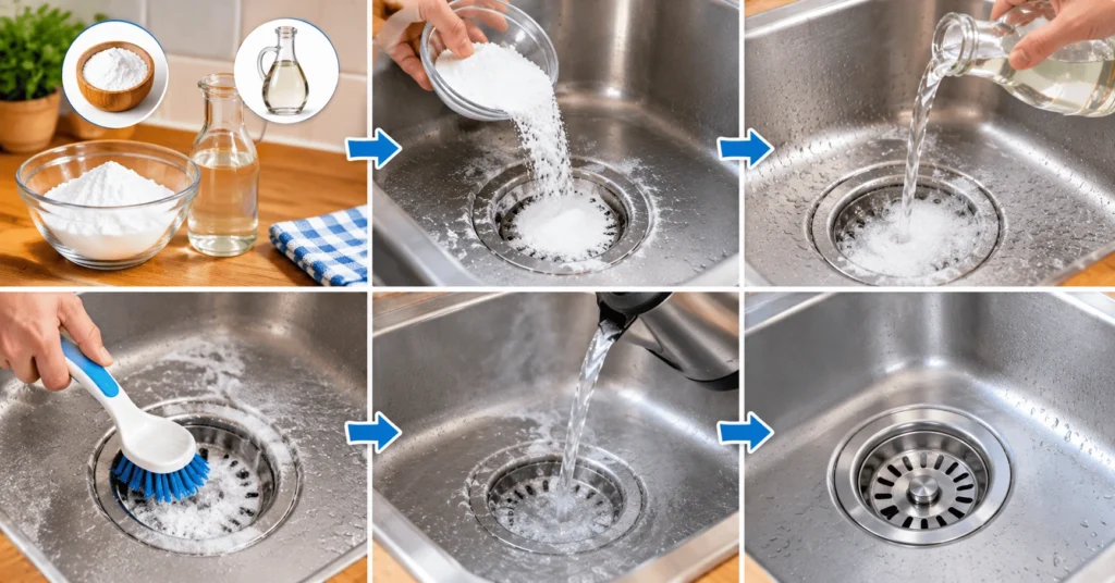 how to clean drains with vinegar and baking soda step by step